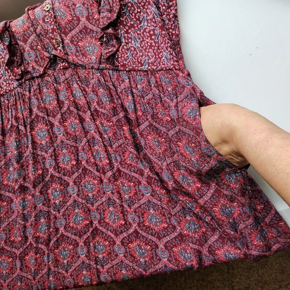 Fat Face Tie dress knee-length boho floral long-sleeved ruffles Crochet. - Picture 4 of 17